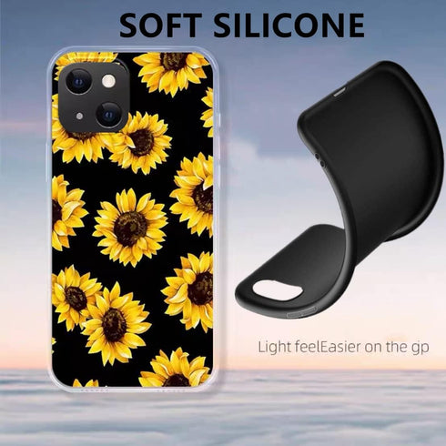Case for iPhone 13 Mini, Sunflower Floral Pattern, Shockproof Soft Silicone Slim Cute Yellow Flower Case