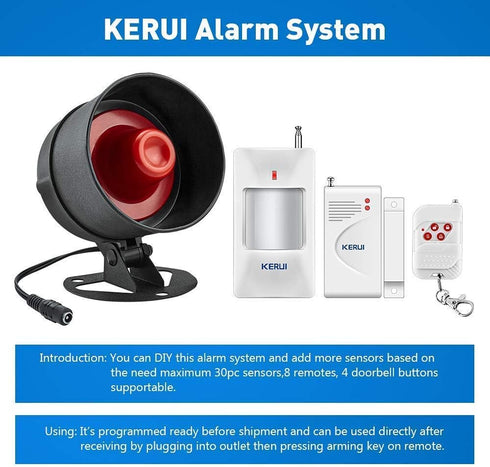 KERUI Standalone Home Office Shop Security Alarm System Kit, Wireless Loud Indoor/Outdoor Siren Horn with Remote Control