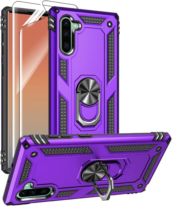 for Samsung Galaxy Note 10 Case, Military-Grade Metal Ring Holder Kickstand, Shockproof Cover for Note10, Purple