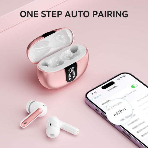 Wireless Earbuds, Bluetooth 5.3 Headphones, 40Hrs Playtime, IP7 Waterproof, Deep Bass Stereo, LED Power Display, Call