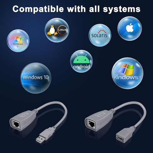 USB to Cat5 Adapter, USB Extender Ethernet Up to 164ft/50m, Supports USB1.1 Protocol, Compatible with USB2.0