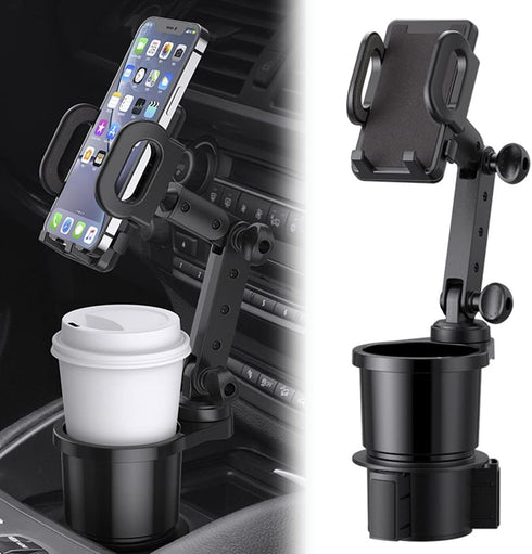 Car Cup Holder Phone Mount, Universal Auto Cell Phone Stand with Drink Expand Cup Holder, 2 in 1 Multifunctional with