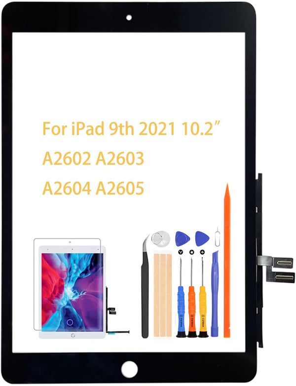 for iPad 9 10.2" 2021 Screen Replacement, Touch Screen Digitizer Glass Panel Lens Repair Kits (Black, No Home Button)