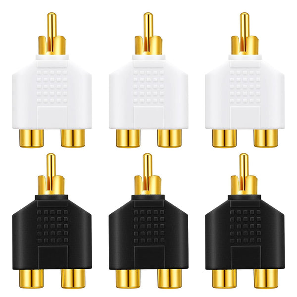 Xyembu 6Pcs RCA Y Splitter Adapter 1 Male 2 Female Audio Video Y