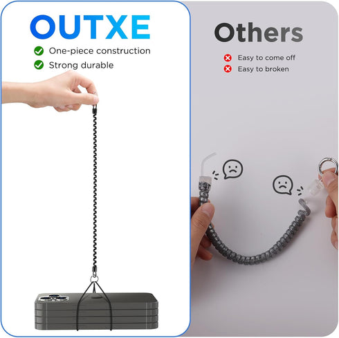 OUTXE Phone Lanyard Tether with 4 Patch: 2× Phone Tether, 4× Adhesive Phone Patch, Compatible with Smartphone - Black.