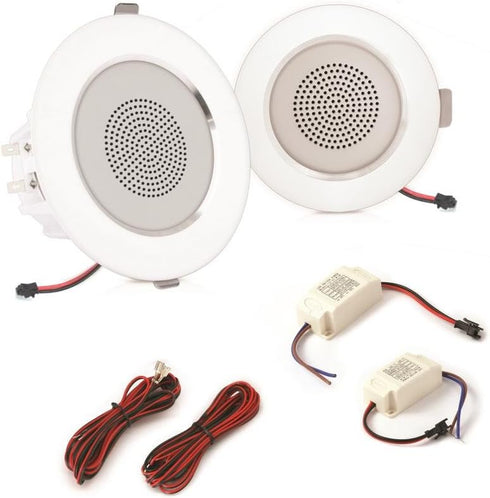 Pyle 4” Pair Flush Mount in-Wall in-Ceiling 2-Way Home Speaker System with Built-in LED Lights, White