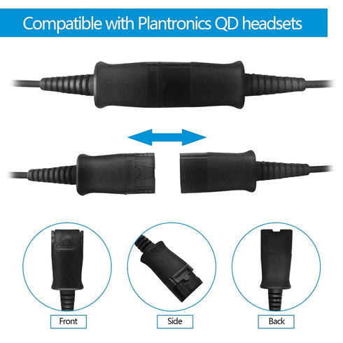 VT QD to USB Adapter Cable, Compatible with Plantronic-Poly QD Headset, Volume Control and Mute Microphone