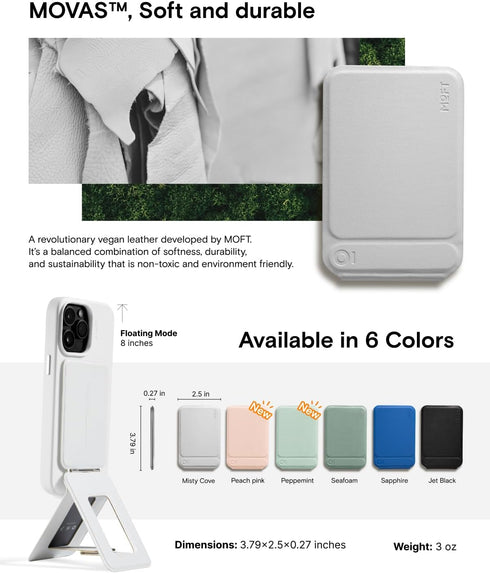 MOFT Phone Tripod Stand for iPhone 16/15/14/13/12 Series, Strong Magnets, Angle Adjustment, MagSafe Compatible, Seafoam
