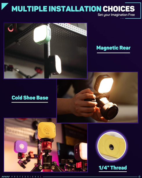 IFOOTAGE On Camera Video Light, Portable RGBW Smart Light with APP Control, 18 Effects, Rechargeable, C4 Mint Green