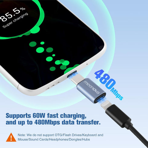 2Pack 60W Lightning to USB C Adapter with Keychain for iPhone 15/15 Pro/15 Pro Max/15 Plus, Samsung, Charging Data