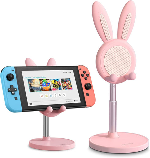 OATSBASF Adjustable Cute Bunny Phone Stand, Kawaii Phone Holder for Desk, Compatible with All Mobile Phones (Pink)