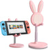 OATSBASF Adjustable Cute Bunny Phone Stand, Kawaii Phone Holder for Desk, Compatible with All Mobile Phones (Pink)