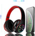 Wireless Bluetooth Headphones with Colorful LED Lights, Foldable HiFi Stereo for Home Office and Kids (Black Red)