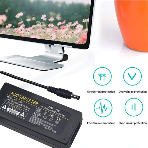 AC Adapter Power Supply 12V 4A 48W with 5.5x2.1mm DC Plug for LCD Monitor, LED Strip Light and Other Low Voltage Devices