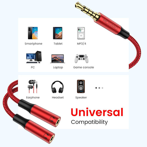 MOSWAG Headphone Mic Splitters Adapter, Audio Headphone Connector for Gaming Headset, PS4, Xbox One, Notebook, Mobile