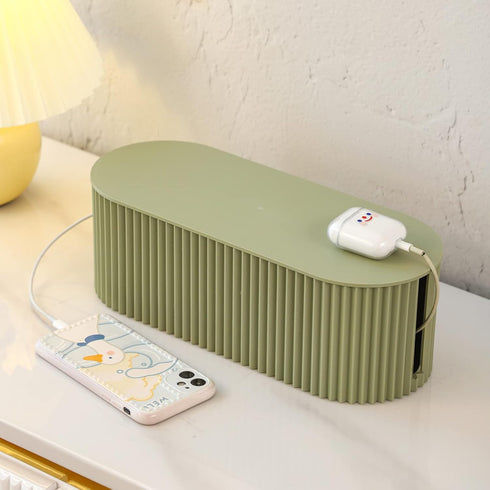 FABROK Cable Management Box, Small Green Cord Organizer with 10 Cable Ties, Power Strip Storage for Charger