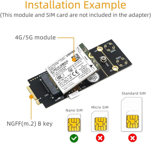 Mustpoint M.2(NGFF) 3G/4G/5G Key B Adapter with SIM Card for Module