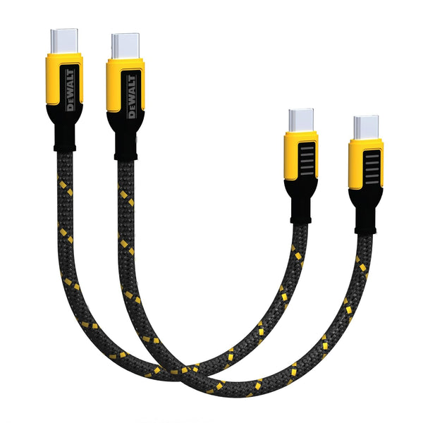 DEWALT Short USB C to USB C 60W Cable (2 Pack 6in.), Durable Type C Fast Charging Cord for iPhone 15 Pro