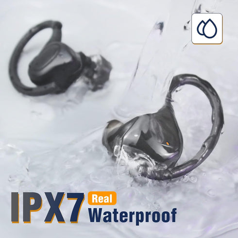 Wireless Earbuds with Earhooks for Small Ears, Deep Bass Stereo Earphones with Mic, IPX7 Waterproof, Noise Isolation
