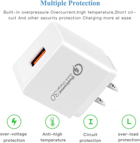 Quick Charge 3.0, 18W USB Wall Charger QC 3.0 Adapter 3A Fast Charger Compatible with iPhone 12 11 Pro X XR XS Max | Galaxy S21 S20 FE S10 S10e S9 S8 Note 20 Ultra 10 9 8 | Pixel 5-4A-4-3-2-XL Phones