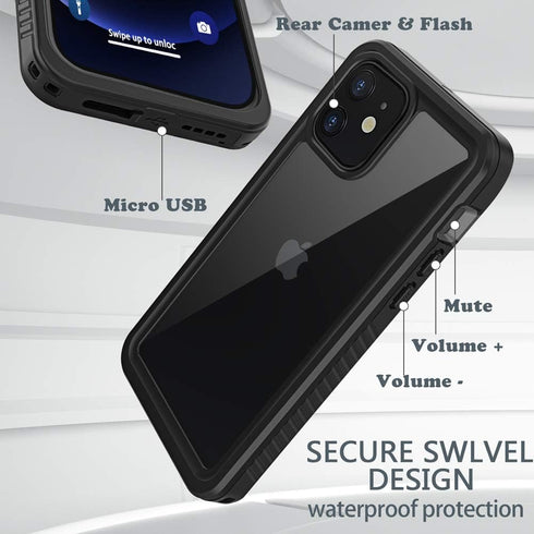 Diverbox Waterproof Case for iPhone 12, IP68 Shockproof Dustproof Full-Body Hard Case with Screen Protector (Black)