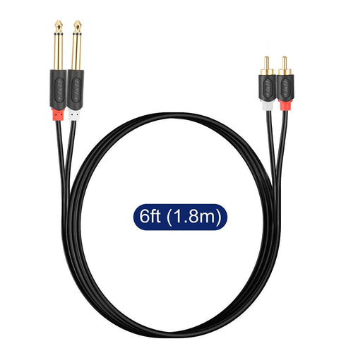 1/4 inch 2 6.35 mm 2 6 J&D Dual TS to Dual RCA Stereo Audio Interconnect Cable, Gold Plated Audiowave Series x Male TS