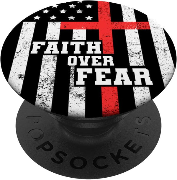 PopSockets Swappable PopGrip, Faith Over Fear Cross Flag Vintage God Jesus Christian Gift