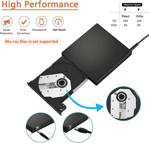 gingo 11/10/8/7 External CD DVD Drive Player, USB Slim Portable CD-ROM DVD+/-RW Drive Recorder CD Burner Reader Writer