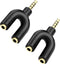 Mini U Shape Headphone Mic Splitter, 1 Male to 2 Female AUX Audio Converter, 2 Pack