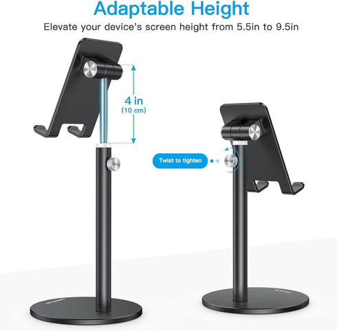 OMOTON Cell Phone Stand, Adjustable Height Aluminum Desktop Holder for iPhone 13/Mini/Pro/Max, All Smartphones