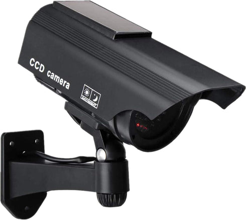 F FINDERS&CO Dummy Solar Security Camera, Bullet Fake Surveillance System with Realistic Red Flashing Lights and