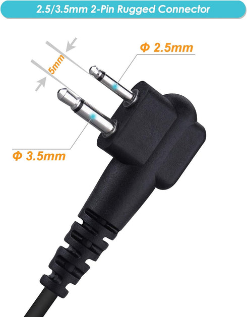 2-Pack Walkie Talkie Earpieces, 2.5mm/3.5mm 2-Pin Two Way Radio Headset with PTT Mic and 180 rotatable earbud, Compatible with Motorola Two-Way Radios