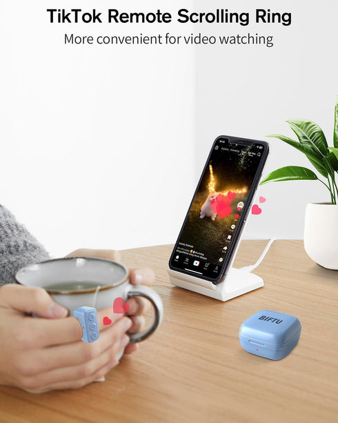 Remote Control for TikTok, Bluetooth Scrolling Ring for TIK Tok, Page Turner for Kindle App, Wireless Camera Remote Shutter for iPhone iPad Android -Blue (Not for Kindle Devices)