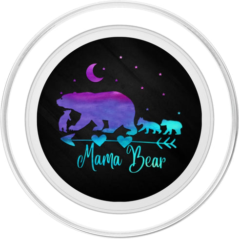 Purple Turquoise Watercolor Mama Bear Three Cubs on a Black PopSockets PopGrip for MagSafe