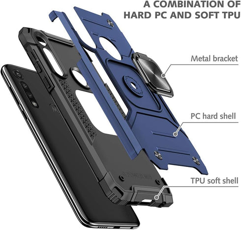 HNHYGETE Tough Rugged Case for Moto G Power 2020, Shockproof with Screen Protector, 360 Rotation Ring Kickstand, Blue
