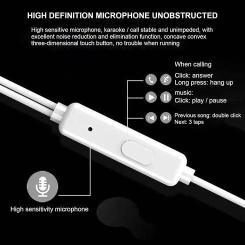 Black Wired Earbuds Headphones - in-Ear Noise Rejection Universal 3.5mm Stereo Sport Headset with Mic for School Gaming