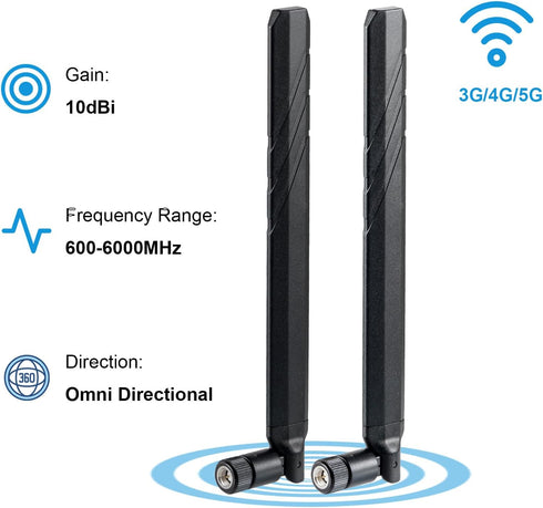 eifagur 4G 5G 600-6000MHz 10dBi 2-Pack, LTE CBRS Antenna, Wide-Band, SMA Male Connector