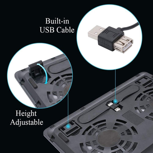 Laptop Cooling Pad with 2 Large Fans, Adjustable Stand, 2-in-1 USB Port, Blue LED Light, Compatible with 14-15 Inch