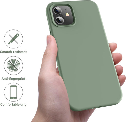 OTOFLY iPhone 12 & 12 Pro Case, Calke Green, Silky Soft Touch Premium Liquid Silicone Full-Body Protective Bumper