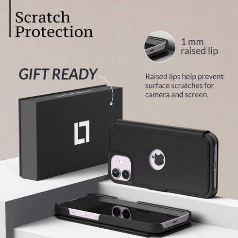 LUPA Legacy iPhone 11 Wallet Case - Slim & Durable Faux Leather Flip Case with Card Holder for Men & Women - Black