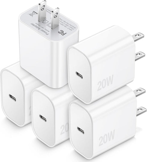 USB C Charger Block 20W PD Quick Fast Charger Box Brick, TypeC Charging Blocks 5 Pack Compatible with iPhone 15/14 Pro