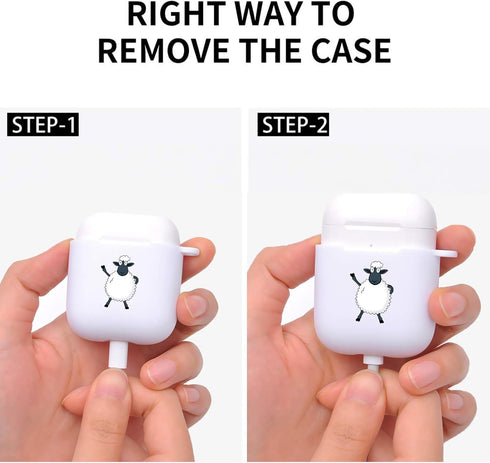 MAYCARI Cute Sheep AirPods Case with Keychain, Soft TPU Cover Compatible with Apple AirPods (White)