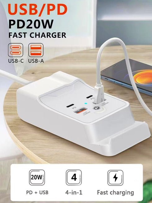 Charging Stand for iPhone 15 Pro, USB Hub 4Port 5FT with Phone Holder, Compatible with iPhone 15/14/13/12/11