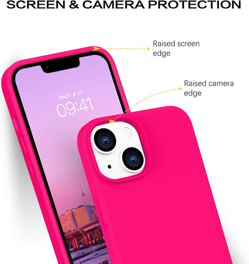 BENTOBEN Soft Silicone Gel Case for iPhone 14, Shockproof Protective Phone Cover, Hot Pink