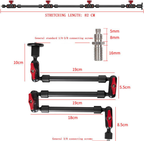 Adjustable Articulating Magic Arm with Clamp and Phone Holder Clip for Desk Mount, Cell Phone Tripod