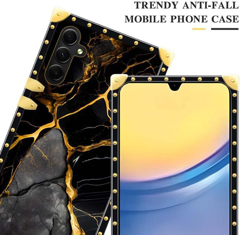 DAIZAG Black Gold Natural Marble Pattern Case for Samsung Galaxy A15, Soft Shockproof Cover for Girls Women