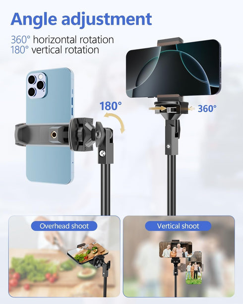 EMART 62 Cell Phone Tripod Stand, Adjustable Floor Cellphone Tri Pod Holder with Remote for iPhone and Android