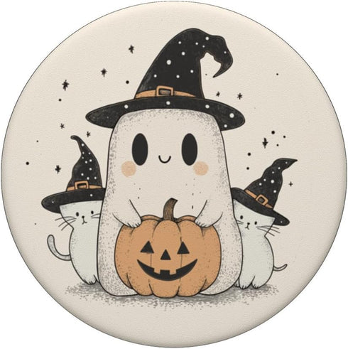 Spooky Ghost with Cats Pumpkin Cute Halloween PopSockets Standard PopGrip