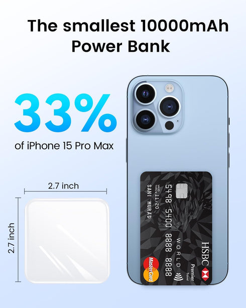10000mAh Mini Power Bank, Portable Charger with USB C Input/Output, 30W Fast Charging