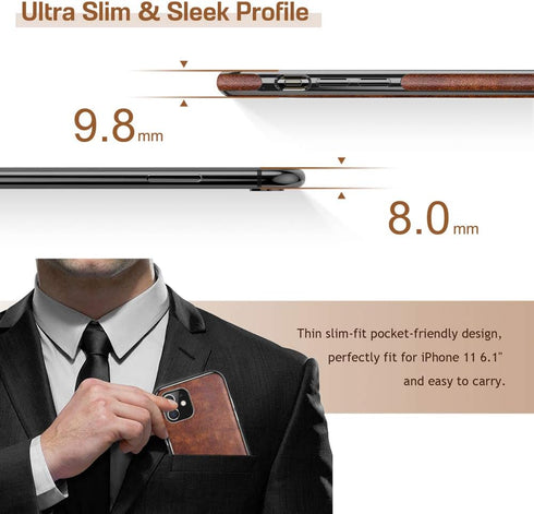 LOHASIC iPhone 11 Case, Thin Slim Leather Luxury PU Soft Non-Slip Grip Protective Cover for iPhone 11 (2019)
